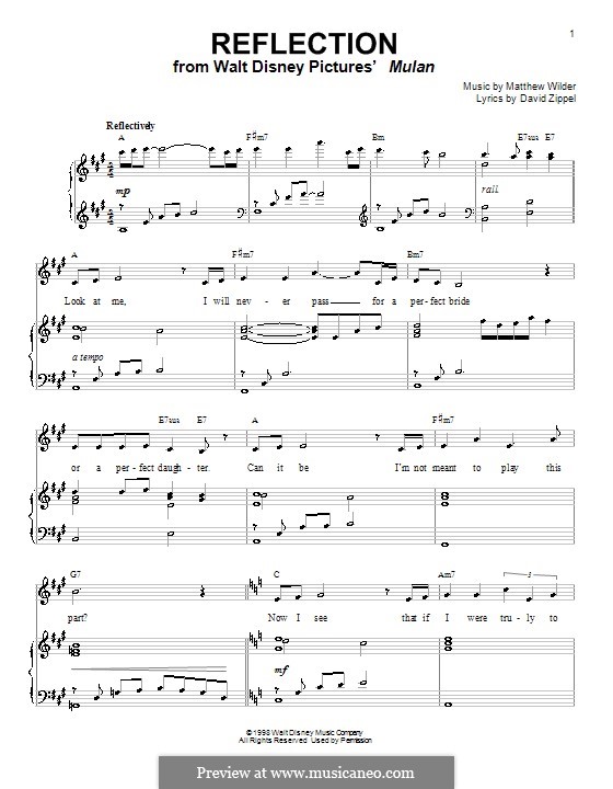 mulan reflection easy piano sheet music free