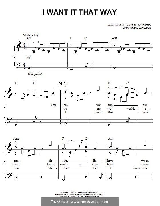 backstreet boys i want it that way chords for piano