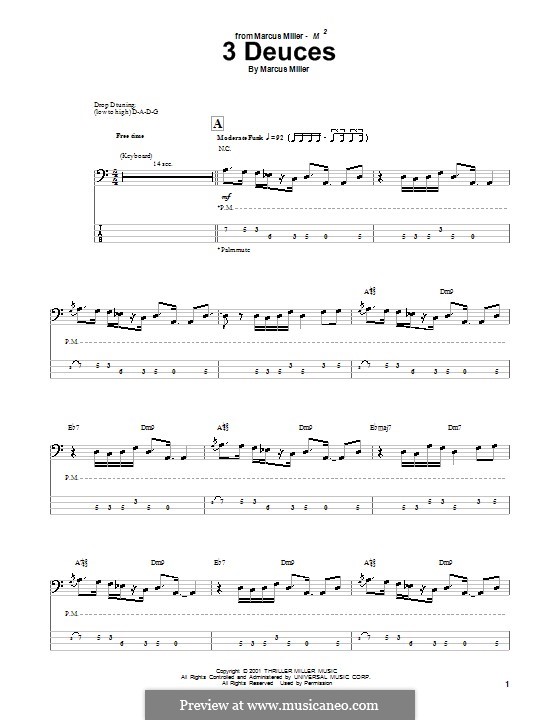 3 Deuces: For bass guitar with tab by Marcus Miller