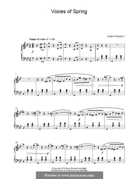 Voices Of Spring Op By J Strauss Sohn Sheet Music On Musicaneo