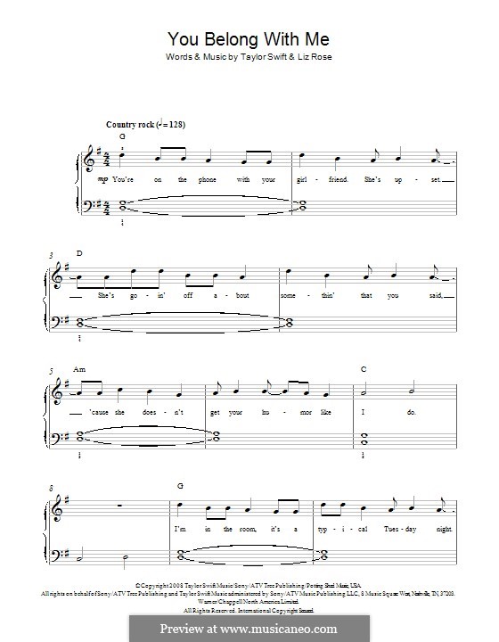 You Belong with Me (Taylor Swift) by L. Rose sheet music on MusicaNeo