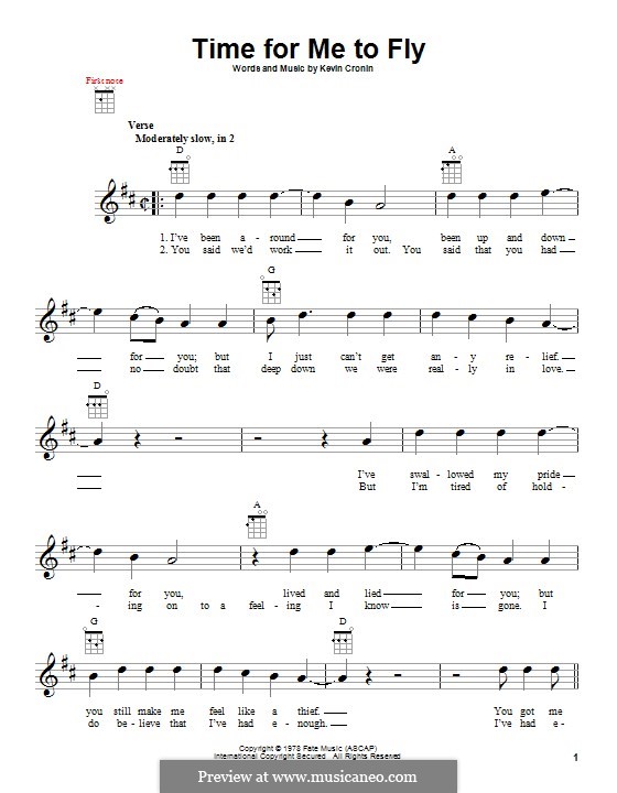 Time For Me To Fly Reo Speedwagon By K Cronin Sheet Music On Musicaneo