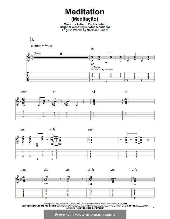 Meditation Meditacáo By Ac Jobim Sheet Music On Musicaneo 