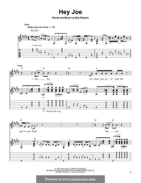 Hey Joe By B Roberts Sheet Music On Musicaneo