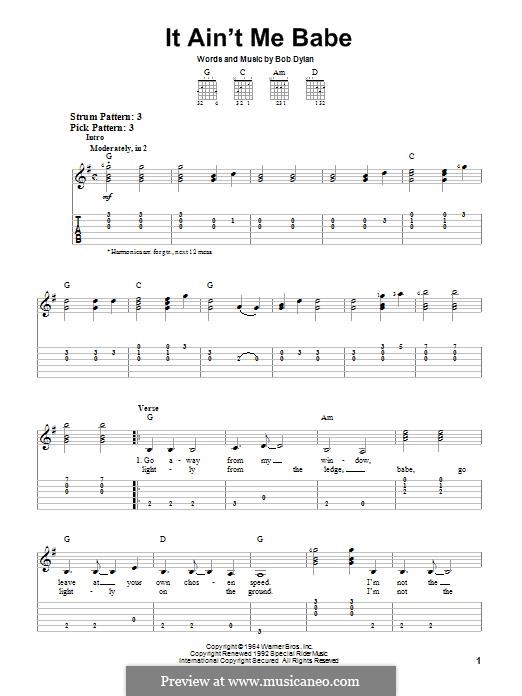 It Ain T Me Babe By B Dylan Sheet Music On MusicaNeo