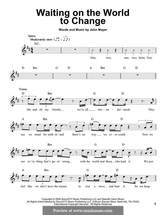 Waiting On The World To Change By J. Mayer - Sheet Music On MusicaNeo