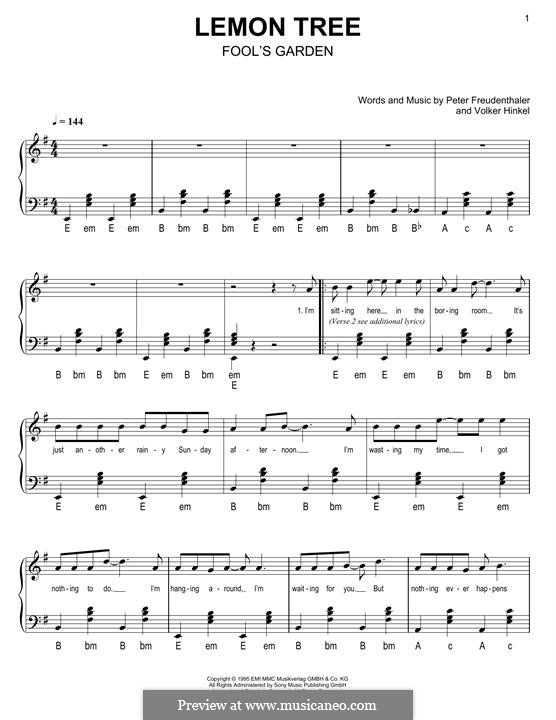 Lemon Tree Fool S Garden By P Freudenthaler Sheet Music On Musicaneo