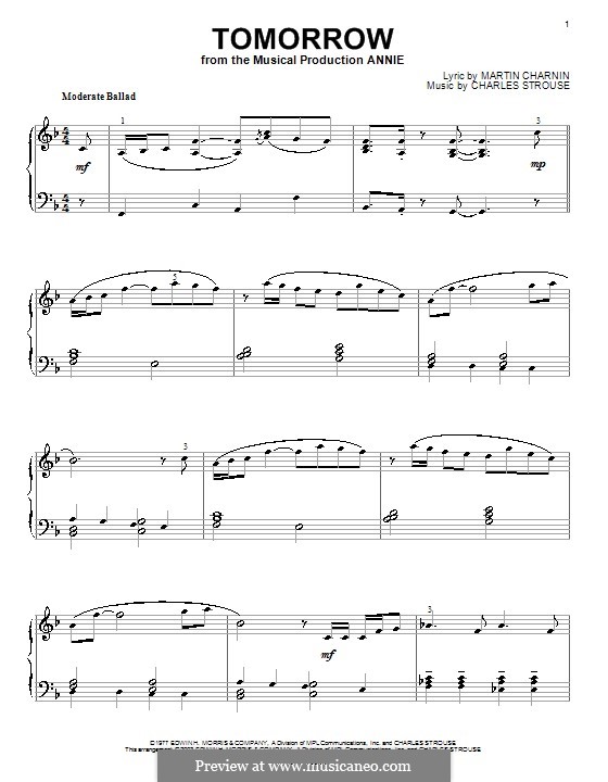 Tomorrow From Annie By C Strouse Sheet Music On Musicaneo 