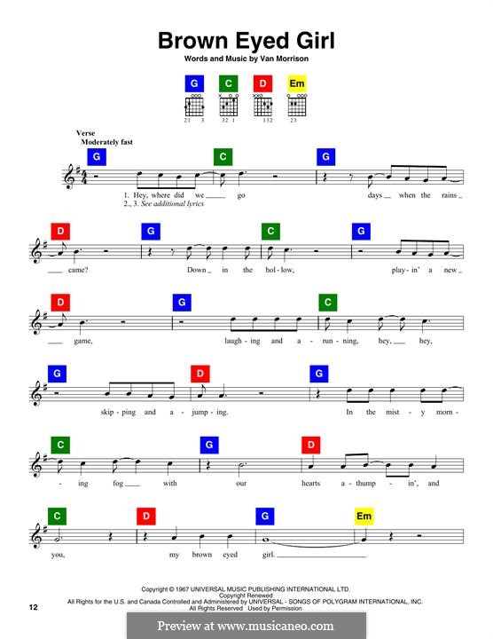 Vocal Version Brown Eyed Girl Von V Morrison Noten Auf Musicaneo