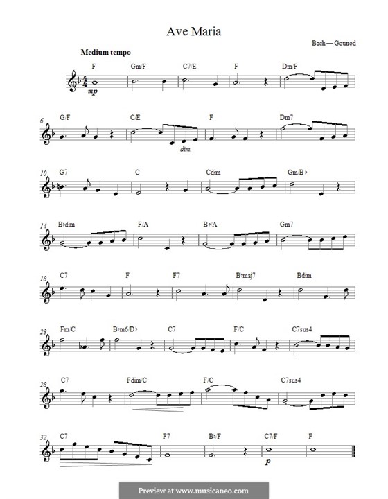 Ave Maria Printable Sheet Music Por Js Bach C Gounod Em Músicaneo