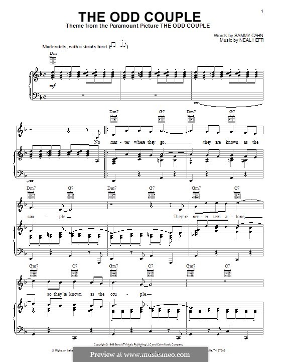 Theme from The Odd Couple by N. Hefti - sheet music on MusicaNeo