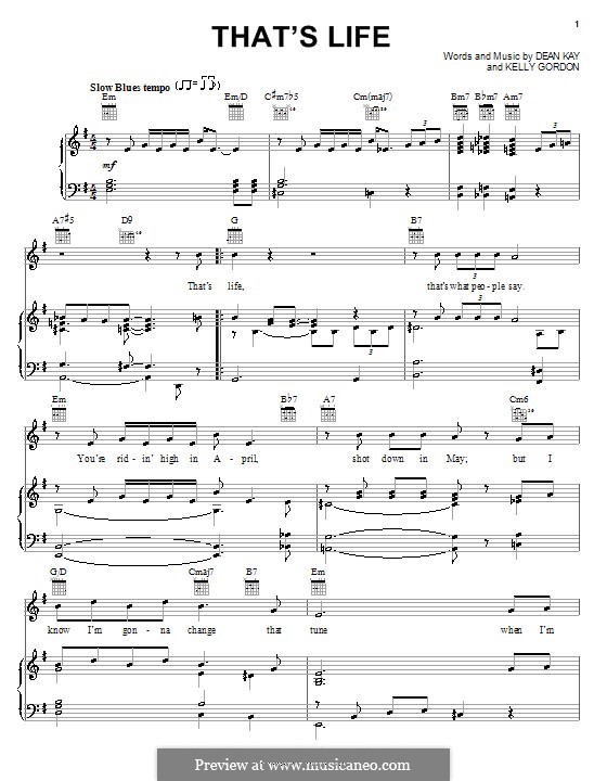 That's Life (Frank Sinatra) by D. Kay, K. Gordon - sheet music on MusicaNeo