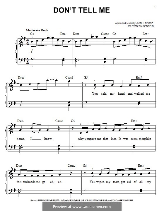 Don't Tell Me (Avril Lavigne) by E. Taubenfeld - sheet music on MusicaNeo