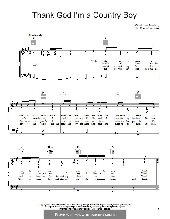 Thank God I'm A Country Boy sheet music for guitar (tablature, play-along)