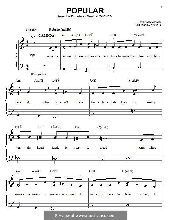 Popular (from Wicked) by S. Schwartz - sheet music on MusicaNeo