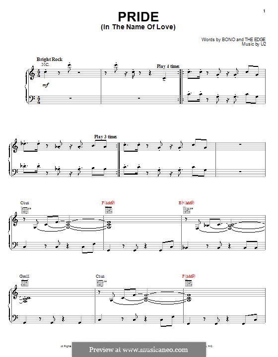 Pride In The Name Of Love By U2 Sheet Music On Musicaneo