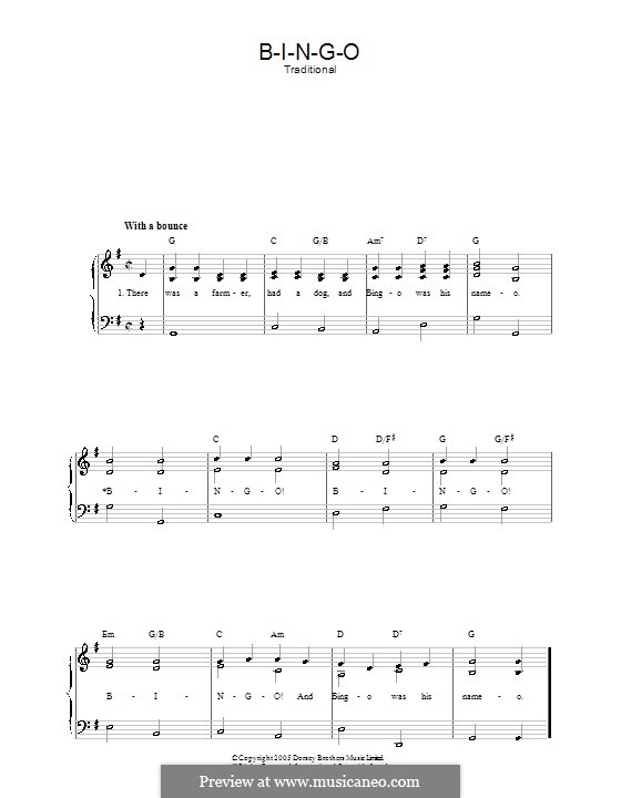 Bingo by folklore - sheet music on MusicaNeo