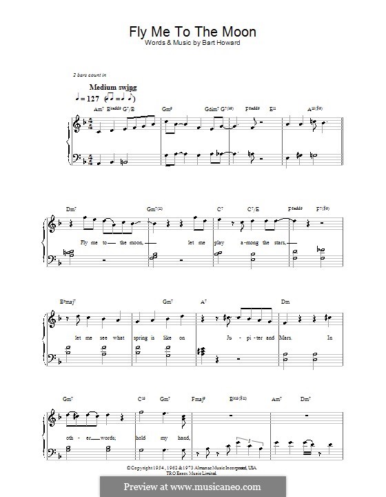 Fly Me To The Moon In Other Words For Piano By B Howard On Musicaneo - fly me to the moon piano sheet music roblox