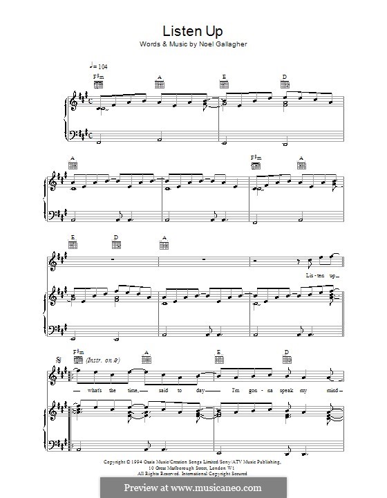 Listen Up (Oasis) by N. Gallagher - sheet music on MusicaNeo