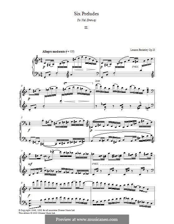 Six Preludes by L. Berkeley - sheet music on MusicaNeo