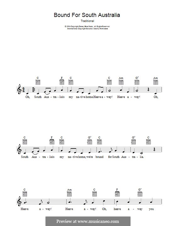 Bound for South Australia by folklore - sheet music on MusicaNeo