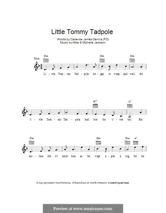 Little Tommy Tadpole By M Jackson Sheet Music On Musicaneo