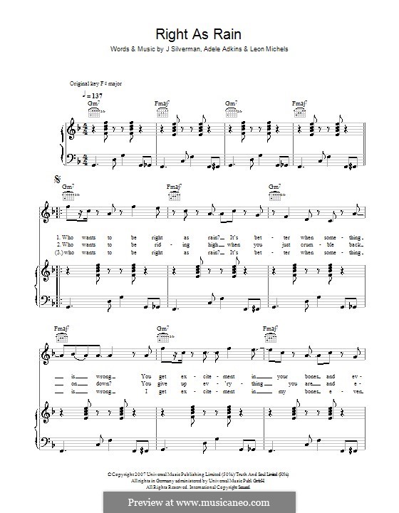 Right As Rain By Adele, J. Silverman, L. Michels - Sheet Music On Musicaneo