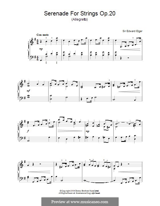 Serenade for String Orchestra, Op.20 by E. Elgar sheet music on MusicaNeo