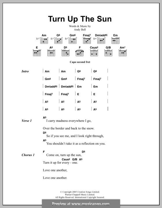 Turn Up the Sun (Oasis) by A. Bell - sheet music on MusicaNeo