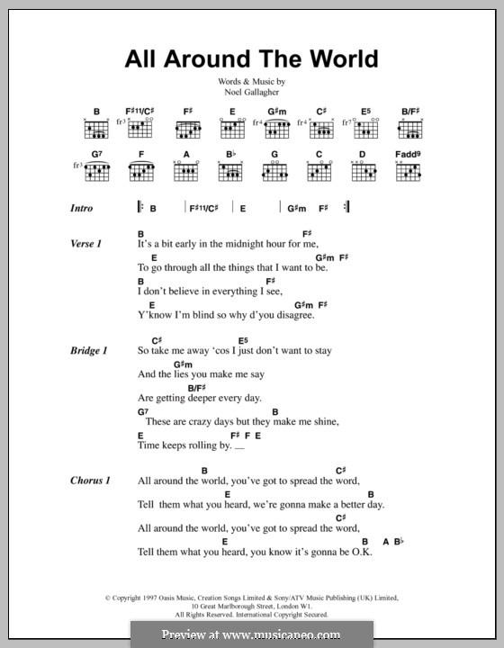 All Around The World Oasis By N Gallagher Sheet Music On Musicaneo