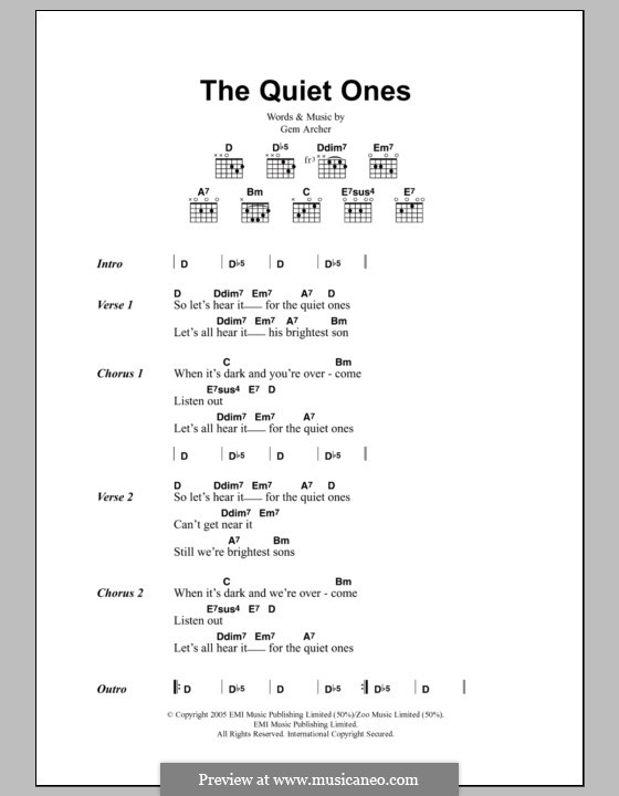 The Quiet Ones (Oasis) by G. Archer - sheet music on MusicaNeo