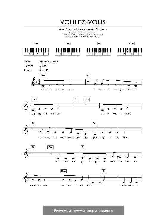 Voulez Vous (ABBA) by B. Andersson, B. Ulvaeus - sheet music on MusicaNeo