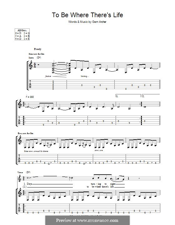 To Be Where There's Life (Oasis) by G. Archer - sheet music on MusicaNeo