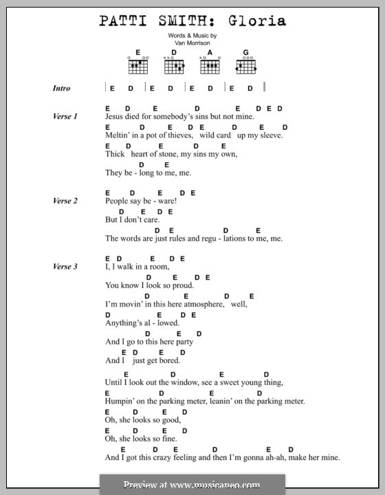 Gloria by V. Morrison - sheet music on MusicaNeo