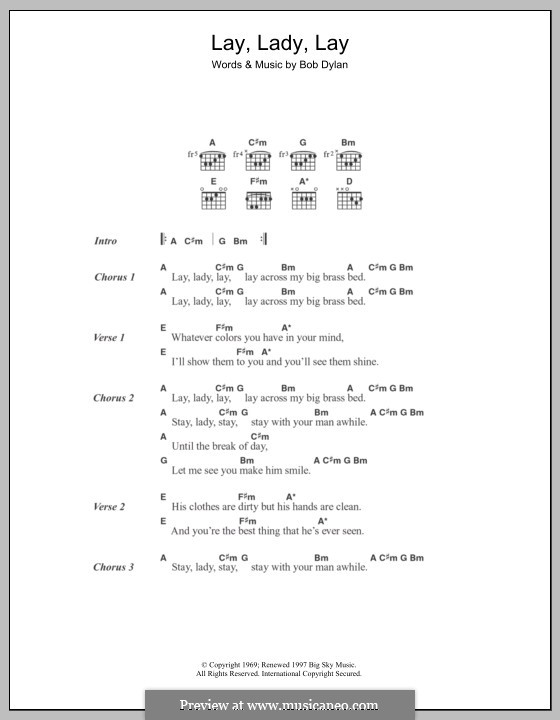 Lay Lady Lay by B. Dylan - sheet music on MusicaNeo