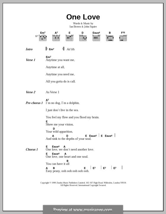 One Love (The Stone Roses) by I. Brown, J. Squire on MusicaNeo