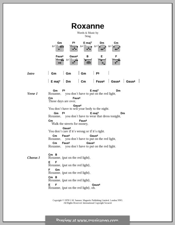 Roxanne The Police By Sting Sheet Music On Musicaneo 