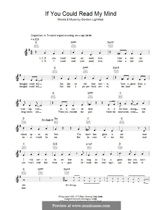 If You Could Read My Mind By G Lightfoot Sheet Music On Musicaneo 