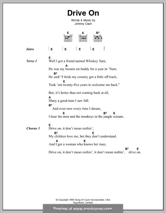 Drive on by J. Cash - sheet music on MusicaNeo