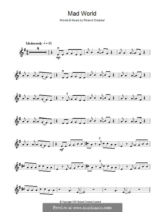 mad world gary jules piano sheet music roiland orzabal