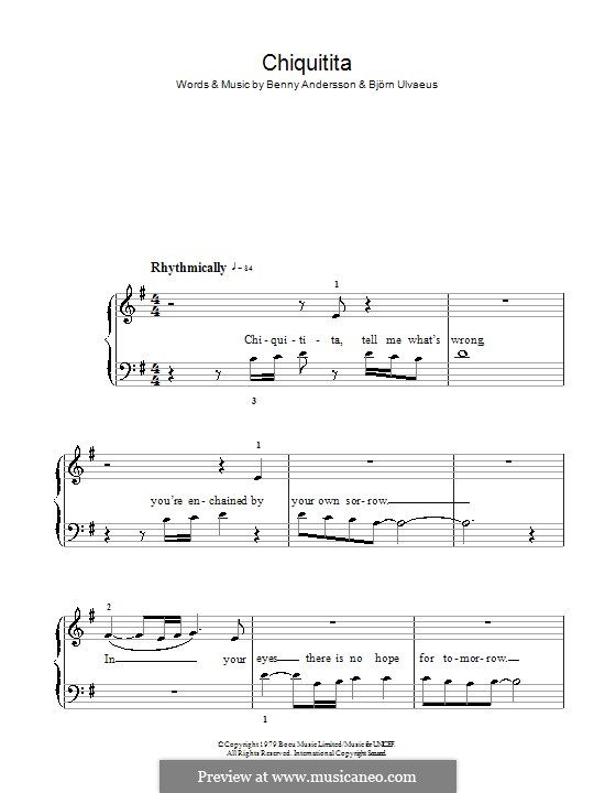 Chiquitita (ABBA) by B. Andersson, B. Ulvaeus - sheet music on MusicaNeo