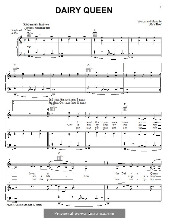 Dairy Queen (Indigo Girls) by A. Ray - sheet music on MusicaNeo