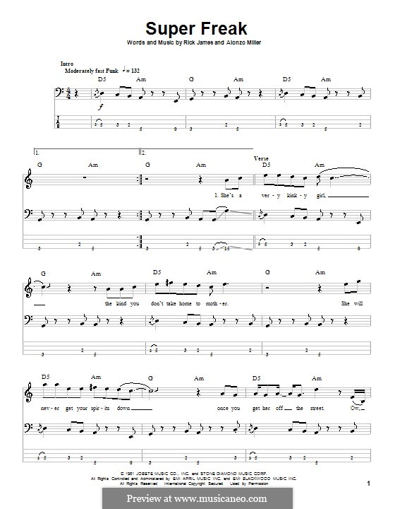 Super Freak by A. Miller - sheet music on MusicaNeo