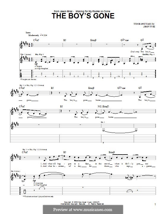 The Boy's Gone by J. Mraz - sheet music on MusicaNeo