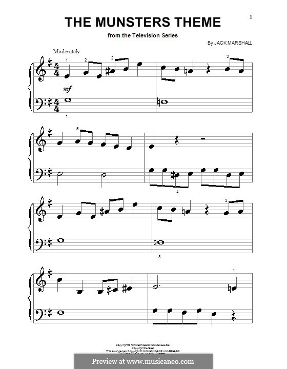 The Munsters Theme by J. Marshall - sheet music on MusicaNeo