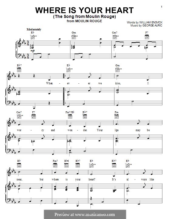 Where Is Your Heart (The Song From Moulin Rouge) sheet music for voice,  piano or guitar