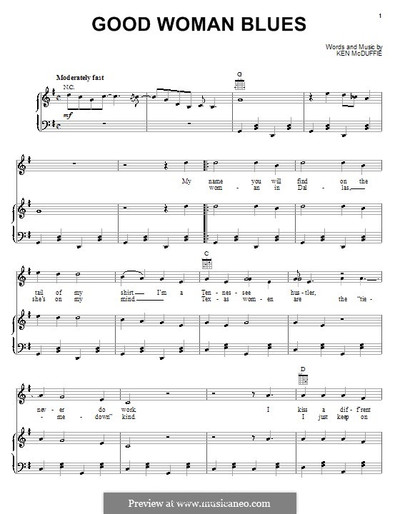 Good Woman Blues (Mel Tillis) by K. McDuffie - sheet music on MusicaNeo