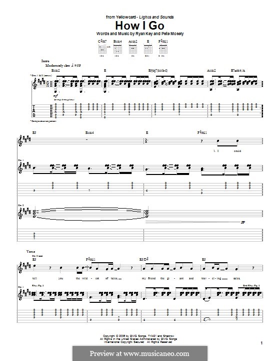 How I Go Yellowcard By P Mosely R Key Sheet Music On Musicaneo