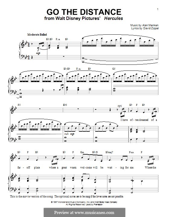 Go the Distance (from Hercules) by A. Menken - sheet music on MusicaNeo