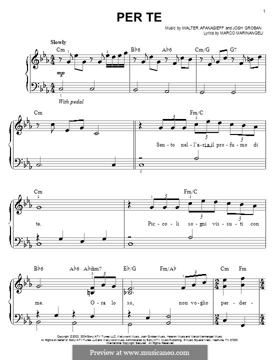 Per Te (Josh Groban) by J. Groban, W. Afanasieff - sheet music on MusicaNeo